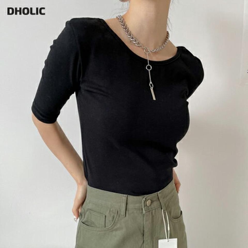 5分袖ラウンドネックTシャツ・p001430 レディース 【tops】 トップス Tシャツ ラウンドネック 半袖 5分袖 コットン 綿 伸縮 スリムフィット タイト 細身 無地 シンプル ベーシック デイリー カジュアル 冬 韓国ファッション MKT