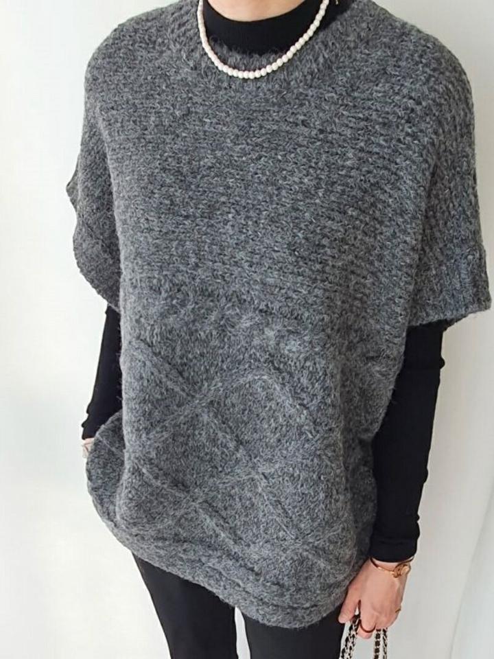 ウール混ケーブルドルマンニット・p001378 レディース 【tops】トップス ニット 半袖 単色 無地 シンプル ベーシック ドルマン ケーブルニット ケーブル編み ウール混 秋 冬 カジュアル ラフ 体系カバー ゆったり 楽ちん 韓国ファッション MKT