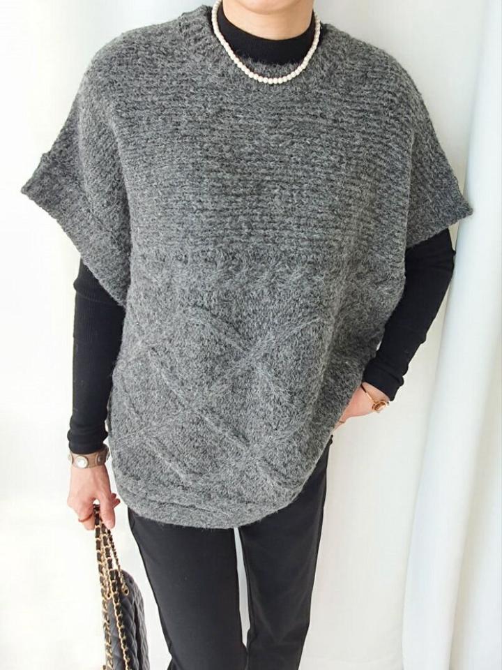 ウール混ケーブルドルマンニット・p001378 レディース 【tops】トップス ニット 半袖 単色 無地 シンプル ベーシック ドルマン ケーブルニット ケーブル編み ウール混 秋 冬 カジュアル ラフ 体系カバー ゆったり 楽ちん 韓国ファッション MKT
