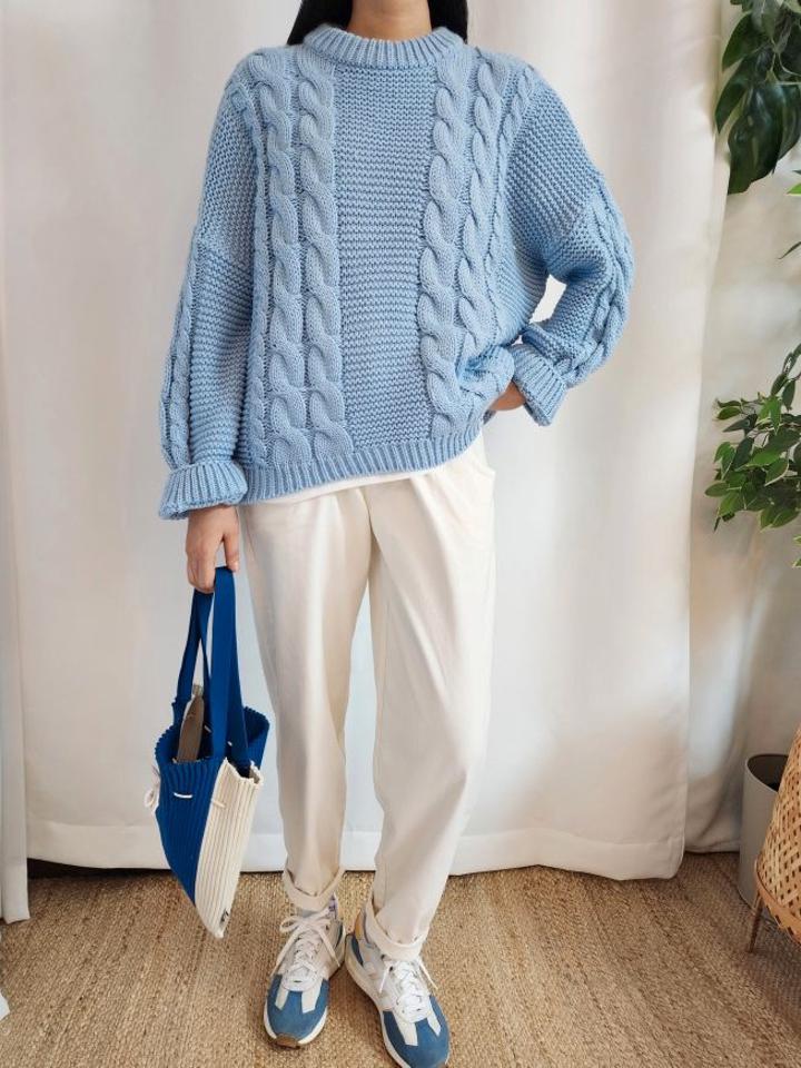ラウンドネックカラーケーブルニット・p001462 レディース 【tops】トップス ニット 長袖 柄 模様 単色 ケーブルニット ケーブル編み ラウンドネック 秋 冬 カジュアル ラフ ルーズ パステル 韓国ファッション MKT