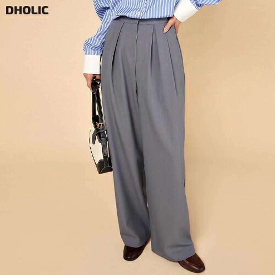 ツータックワイドスラックス・t00550 レディース 【pt】ボトムス ロング ロングパンツ スラックス ツータック ワイド ストレート ハイウエスト フルレングス ヒップダーツ 無地 単色 シンプル フェミニン カジュアル 秋 冬 春 韓国ファッション