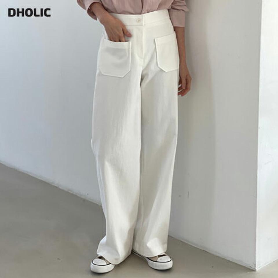 ポケットワイドパンツ・p001461 レディース 【pt】パンツ ロング丈 単色 無地 シンプル ベーシック ワイド ポケット 秋 冬 カジュアル ラフ 可愛い かわいい 白 ホワイト 韓国ファッション MKT