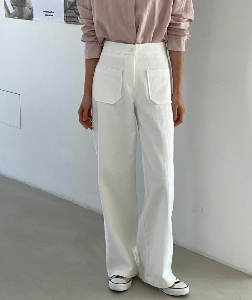 ポケットワイドパンツ・p001461 レディース 【pt】パンツ ロング丈 単色 無地 シンプル ベーシック ワイド ポケット 秋 冬 カジュアル ラフ 可愛い かわいい 白 ホワイト 韓国ファッション MKT