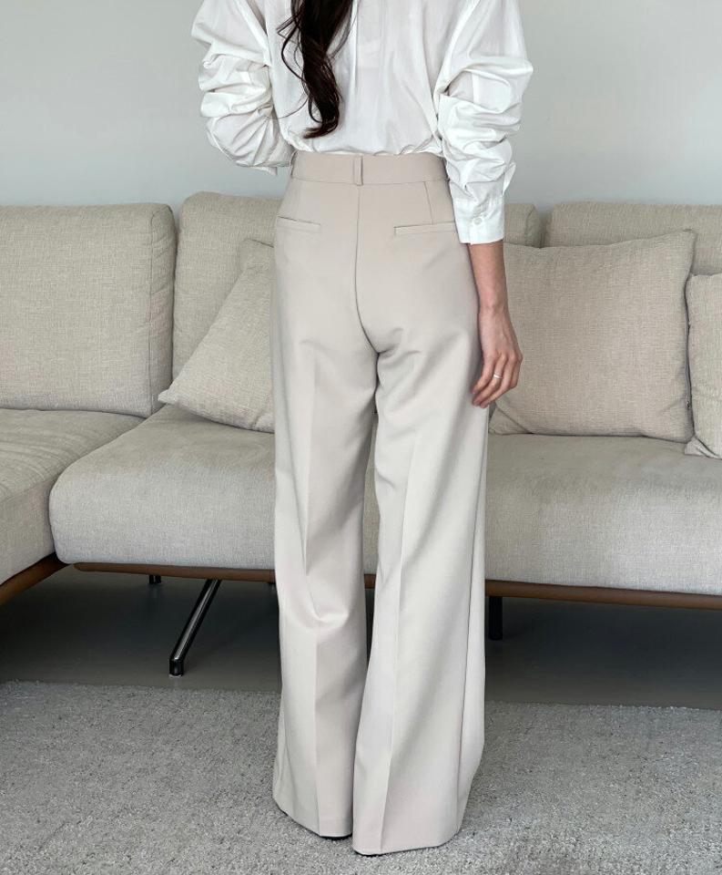 センタープレスワイドスラックス・p001458 レディース 【pt】パンツ スラックス ロング丈 単色 無地 シンプル ベーシック センタープレス ワイド オフィスカジュアル 秋 冬 大人 きれいめ 韓国ファッション MKT