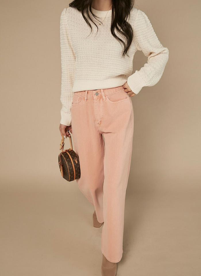 パステルコットンサルファパンツ・t00551 レディース 【pt】ボトムス ロング ロングパンツ パステル コットン 綿 サルファ ワイド ストレート ハイウエスト ベルトループ 単色 シンプル フェミニン カジュアル 秋 冬 春 韓国ファッション