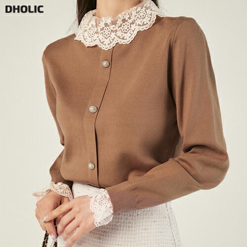 フェイクパール花柄レースニット・b00532 レディース 【tops】トップス ニット 大人 ハーフネック 長袖 リブヘム 花柄 レース クロップド丈 フェイクパール シンプル フェミニン カジュアル かわいい 可愛い 秋 冬 春 韓国ファッション