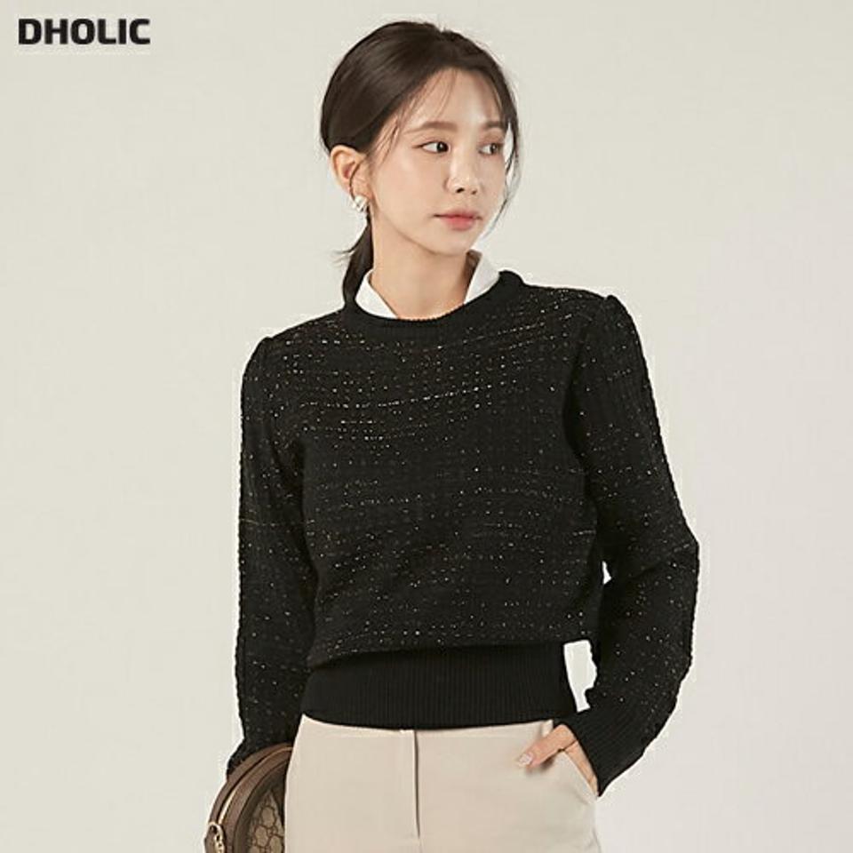 メタリックテクスチャーニット・t00530 レディース 【tops】トップス ニット 大人 ラウンドネック 長袖 リブヘム メタリック テクスチャー クロップド丈 シンプル 高級感 フェミニン カジュアル かわいい 可愛い 秋 冬 春 韓国ファッション