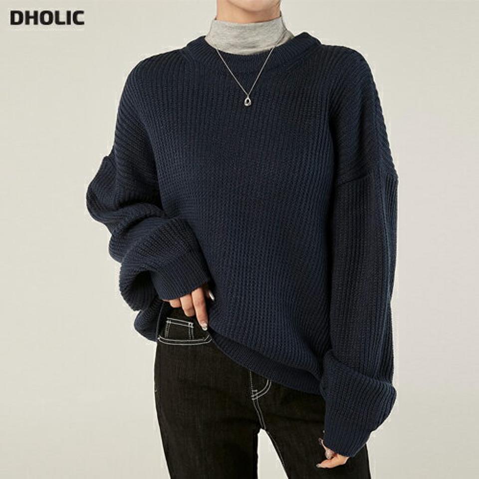 ラウンドネックルーズニット・t00533 レディース 【tops】トップス ニット 大人 ラウンドネック 長袖 ドロップショルダー リブヘム ルーズ パンチング 無地 単色 シンプル フェミニン カジュアル かわいい 可愛い デイリー 秋 冬 春 韓国ファッション