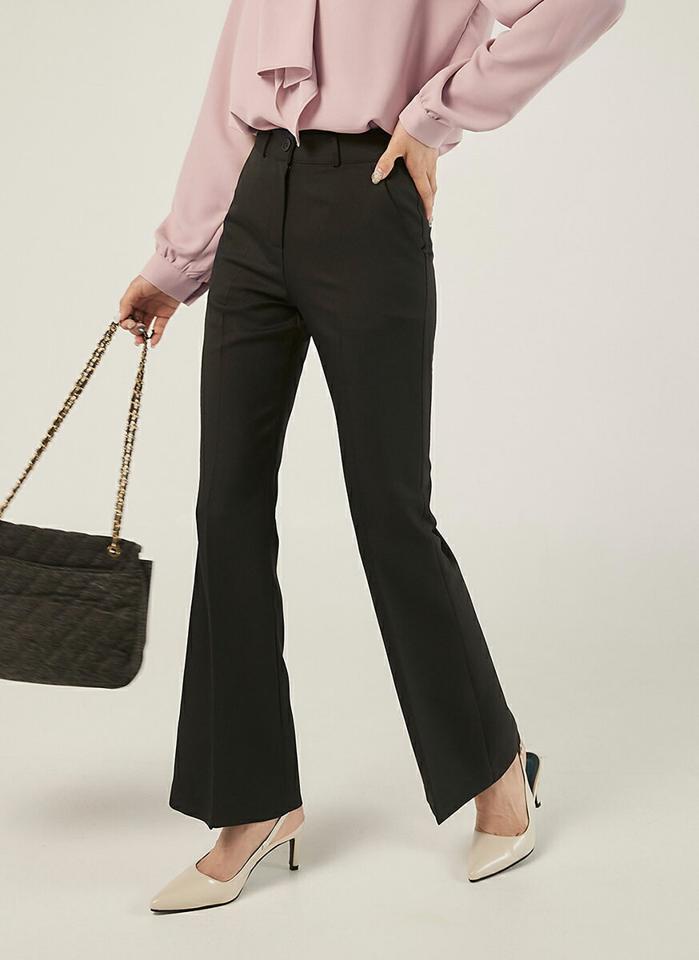 ハイウエストスラックス・t00549 レディース 【pt】ボトムス ロング ロングパンツ スラックス ハイウエスト センタープレス フレア ヒップダーツ ベルトループ 無地 単色 シンプル フェミニン カジュアル 秋 冬 春 韓国ファッション