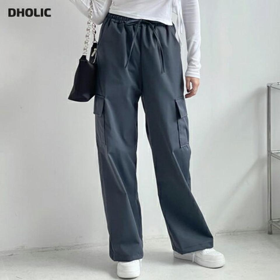 ドロストカーゴパンツ・p001452 レディース 【pt】パンツ ロング丈 単色 無地 シンプル ベーシック ドロスト カーゴ ワイド ウエストゴム 秋 冬 カジュアル ラフ 韓国ファッション MKT