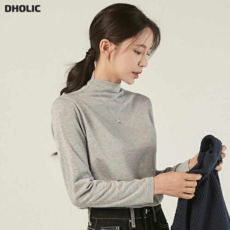 ハーフネック長袖Tシャツ・b00525 レディース 【tops】トップス Tシャツ ハーフネック 長袖 スリム クロップド丈 メランジカラー 大人 無地 単色 シンプル 可愛い かわいい 大人 フェミニン カジュアル 秋 冬 春 韓国ファッション