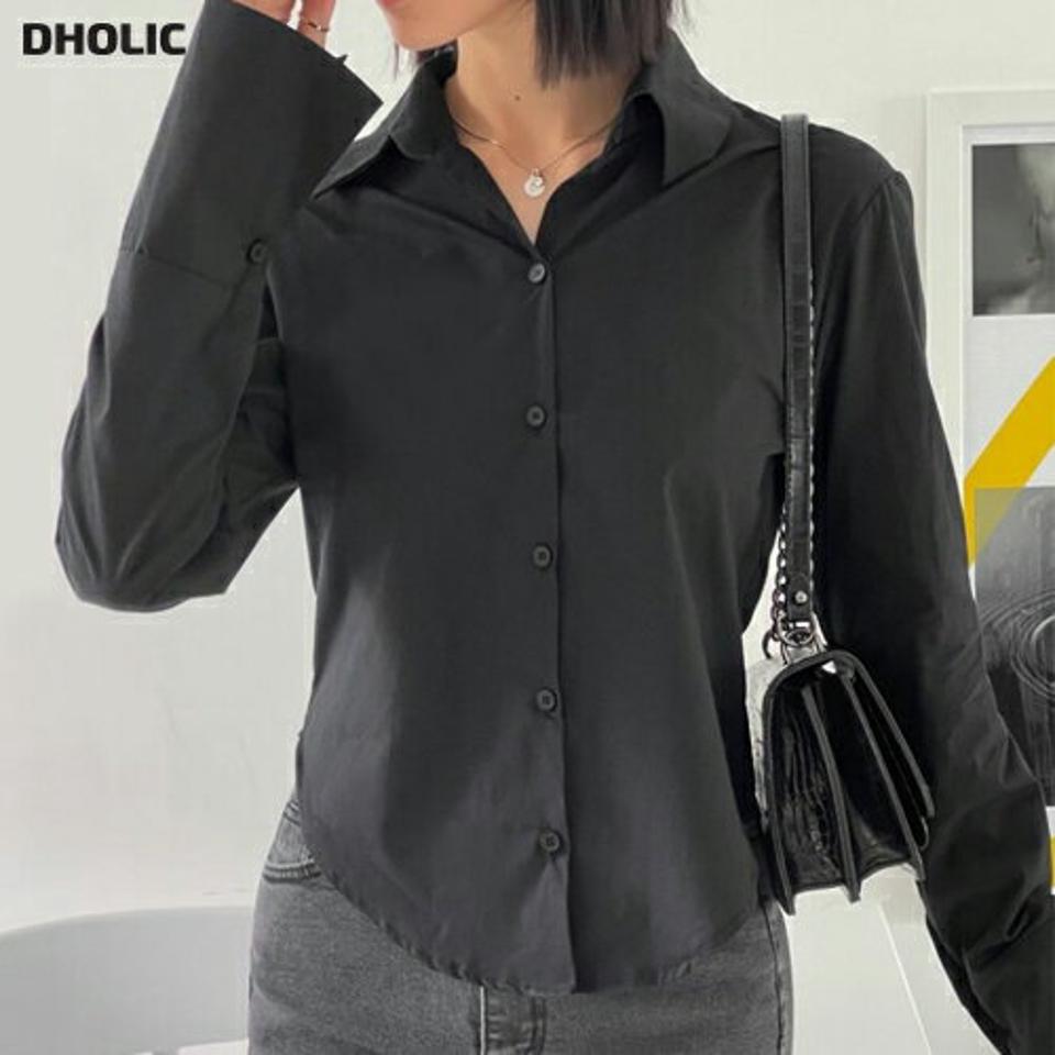 ラウンドヘムシャツ・p001492 レディース 【bl】シャツ トップス 長袖 単色 無地 シンプル ベーシック 襟 えり スリム 細身 タイト 秋 冬 カジュアル ラフ 大人 韓国ファッション MKT