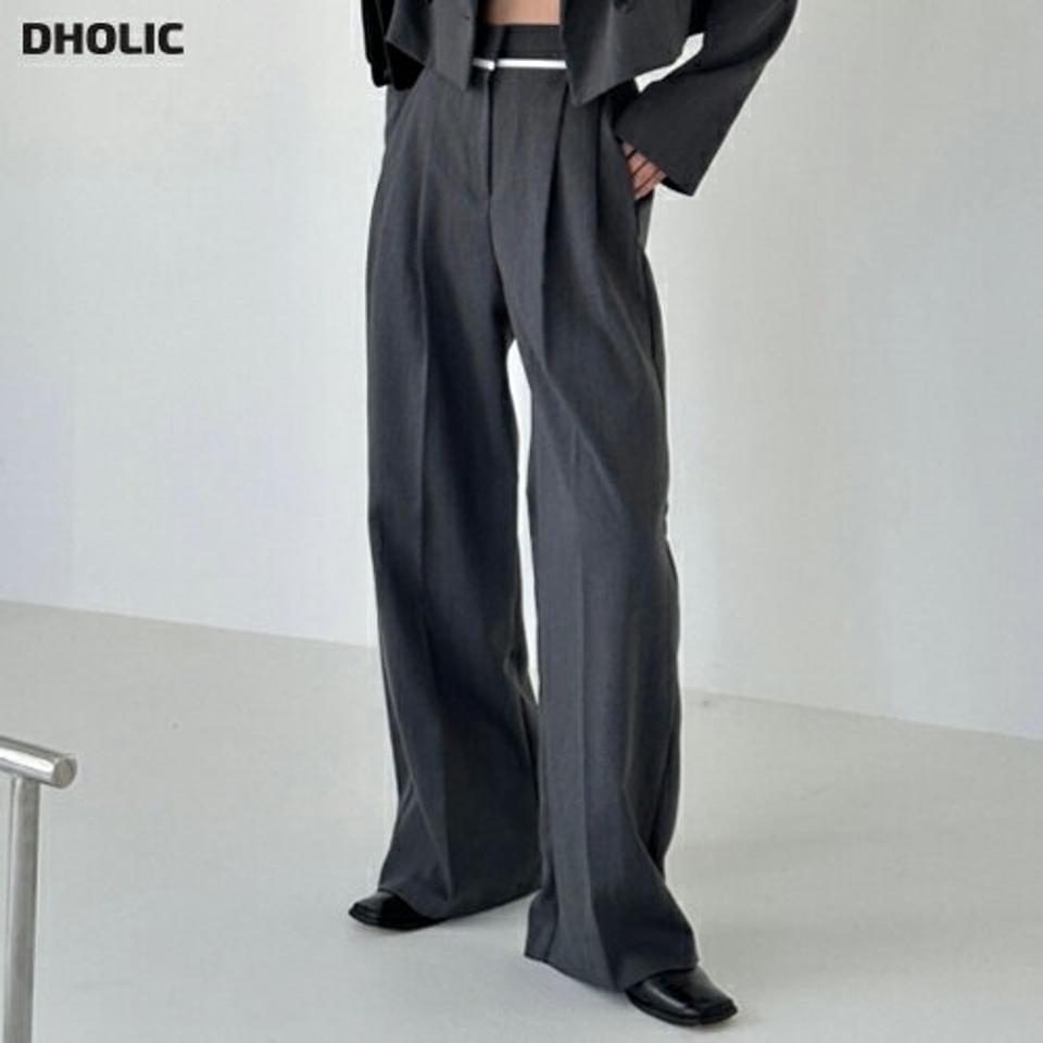 配色ツータックスラックス・p001472 レディース 【pt】スラックス パンツ 配色 ロング丈 タック ワイド ハイウエスト フルレングス 秋 冬 大人 かわいい 可愛い 韓国ファッション MKT