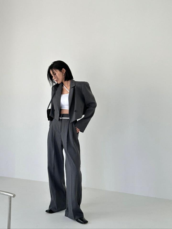 配色ツータックスラックス・p001472 レディース 【pt】スラックス パンツ 配色 ロング丈 タック ワイド ハイウエスト フルレングス 秋 冬 大人 かわいい 可愛い 韓国ファッション MKT