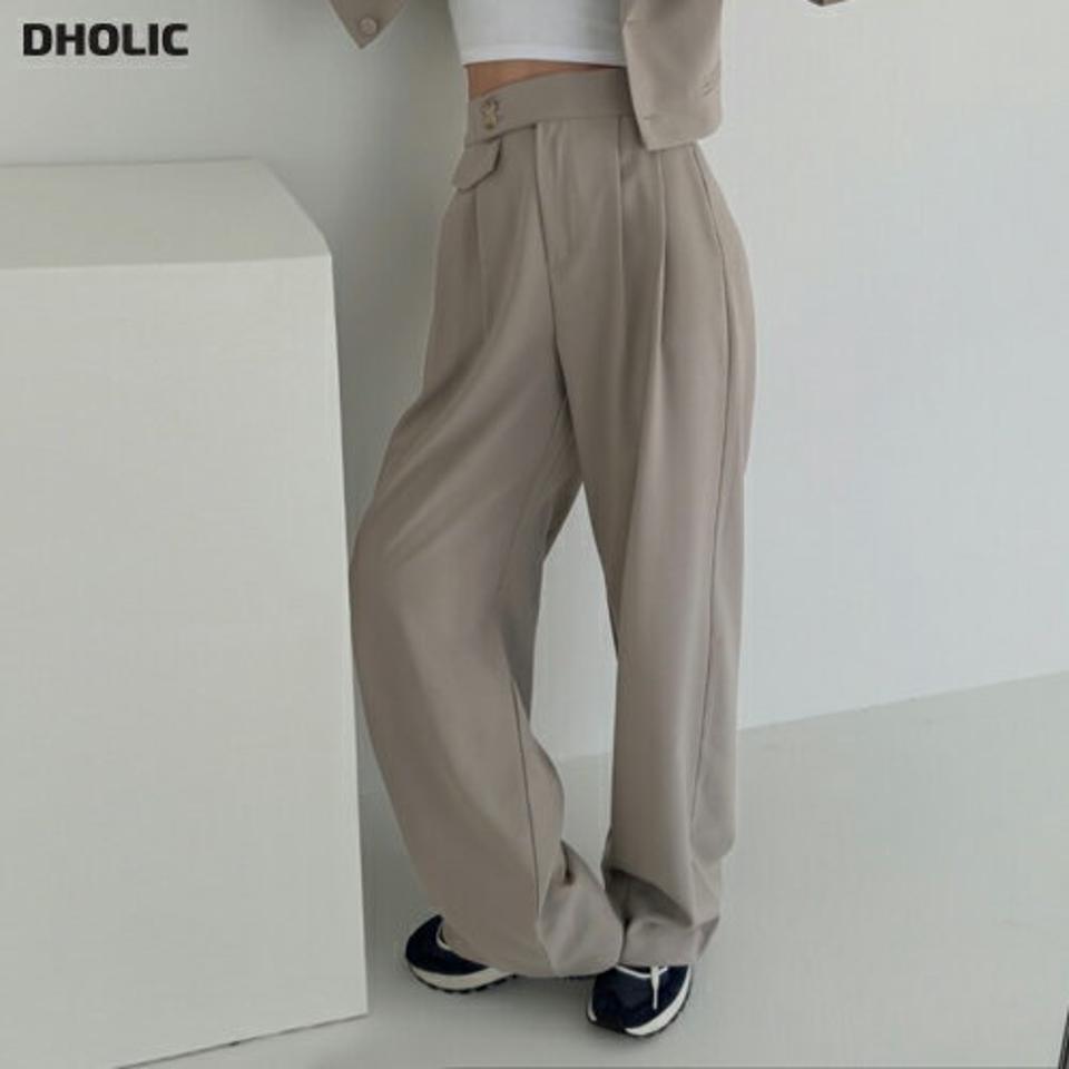 ツーボタンフラップスラックス・p001470 レディース 【pt】スラックス パンツ ロング丈 単色 無地 シンプル ベーシック ツーボタン タック ワイド 秋 冬 ゆったり 韓国ファッション MKT