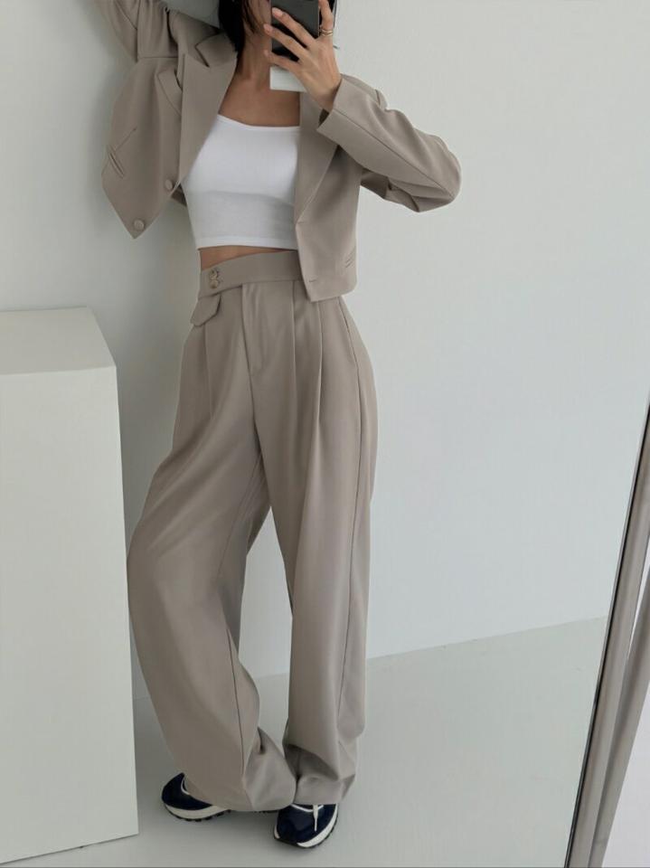 ツーボタンフラップスラックス・p001470 レディース 【pt】スラックス パンツ ロング丈 単色 無地 シンプル ベーシック ツーボタン タック ワイド 秋 冬 ゆったり 韓国ファッション MKT