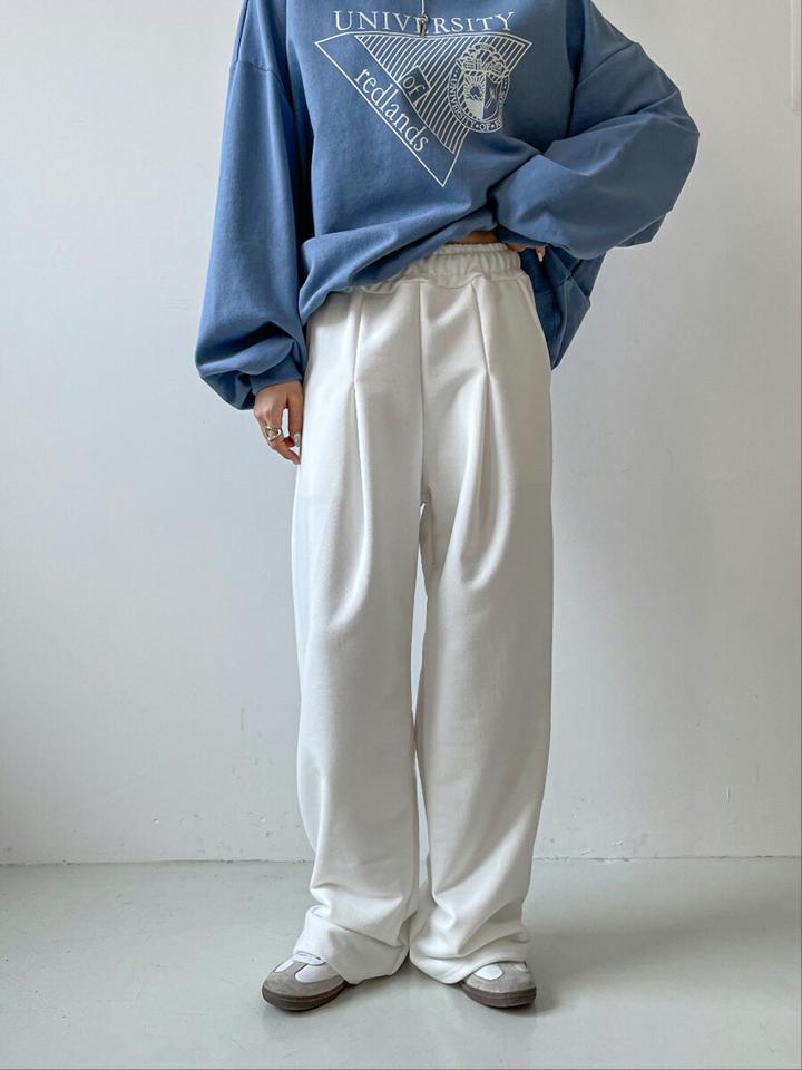 ダーツワイドスウェットパンツ・p001465 レディース 【pt】パンツ ロング丈 単色 無地 シンプル ベーシック ダーツ ワイド トレーナー スウェット ウエストゴム 秋 冬 カジュアル ラフ ゆったり 楽ちん 韓国ファッション MKT