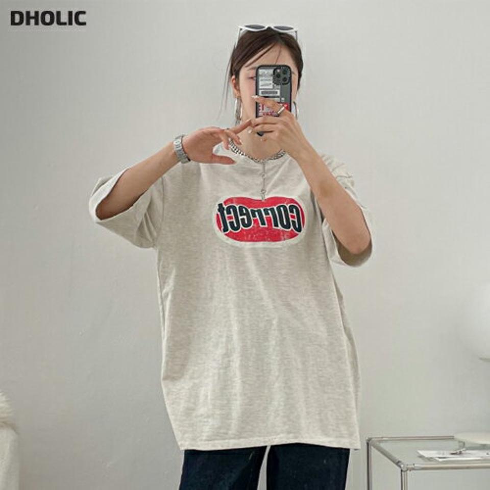 correctプリント半袖Tシャツ・p001441 レディース 【tops】トップス Tシャツ 半袖 柄 模様 プリント ロゴ カジュアル ラフ ミドル丈 ドロップショルダー 体系カバー ゆったり 春 夏 韓国ファッション MKT