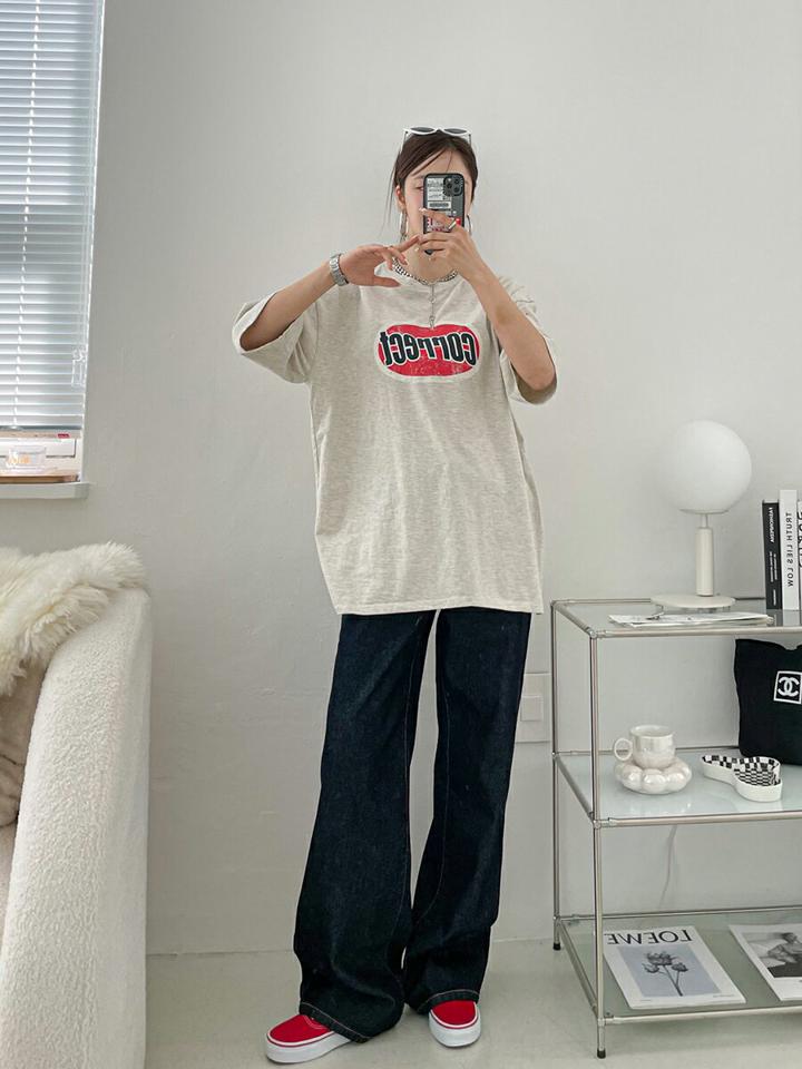 correctプリント半袖Tシャツ・p001441 レディース 【tops】トップス Tシャツ 半袖 柄 模様 プリント ロゴ カジュアル ラフ ミドル丈 ドロップショルダー 体系カバー ゆったり 春 夏 韓国ファッション MKT