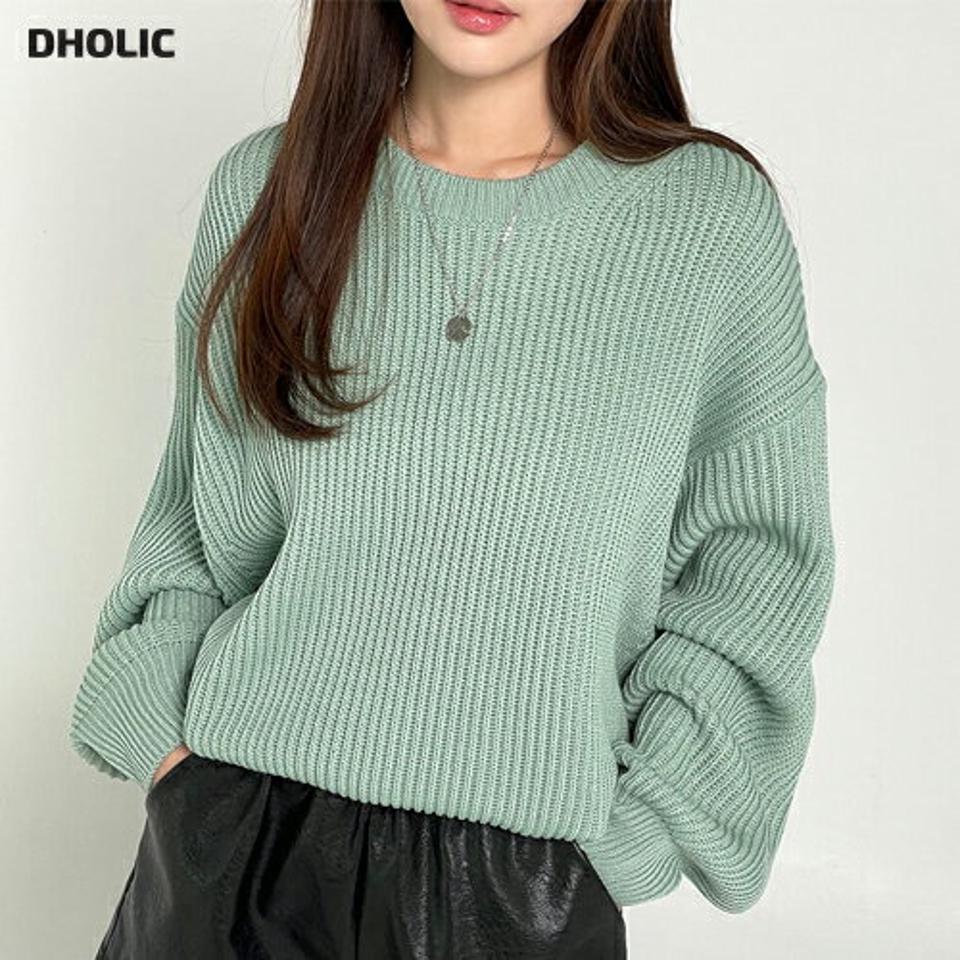 パンチングスリーブルーズニット・t00286 レディース 【tops】トップス ニット 大人 ラウンドネック 長袖 ドロップショルダー ルーズ リブヘム パンチング シンプル 大人 フェミニン カジュアル かわいい 可愛い 秋 冬 春 韓国ファッション