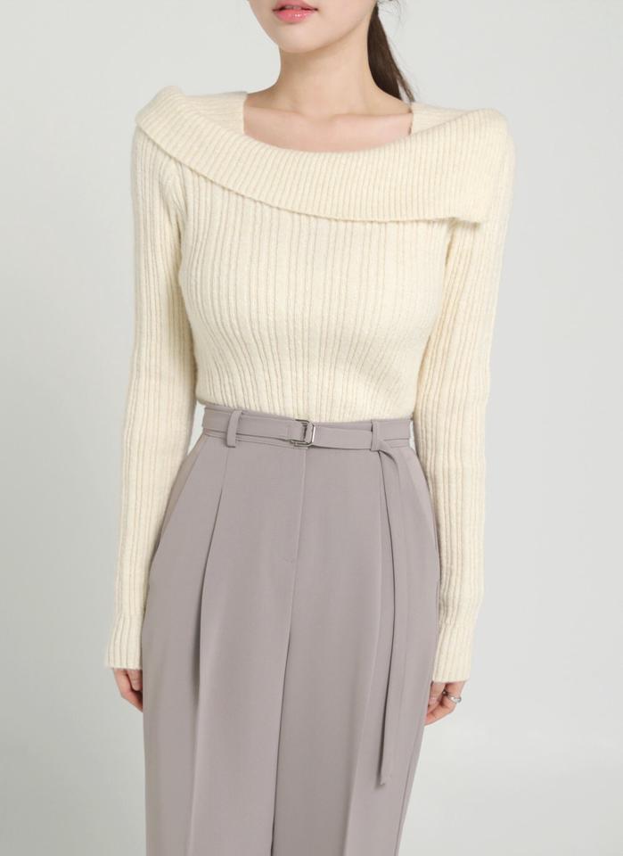 ウール混アンバランスネックマルチリブニット・t00307 レディース 【tops】トップス ニット 大人 スクエアネック 長袖 アンバランス マルチリブ スリム ウール混 シンプル フェミニン カジュアル かわいい 可愛い 秋 冬 春 韓国ファッション