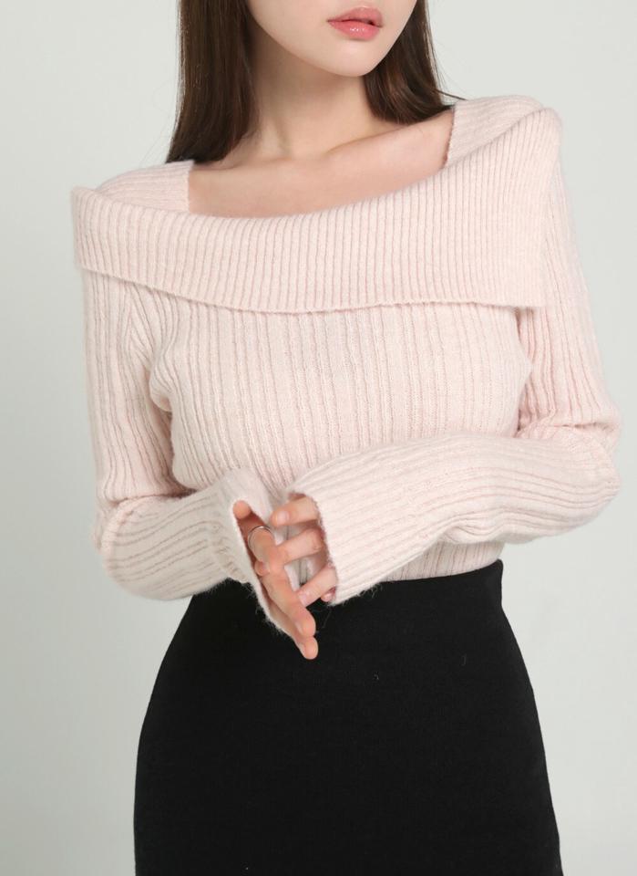 ウール混アンバランスネックマルチリブニット・t00307 レディース 【tops】トップス ニット 大人 スクエアネック 長袖 アンバランス マルチリブ スリム ウール混 シンプル フェミニン カジュアル かわいい 可愛い 秋 冬 春 韓国ファッション
