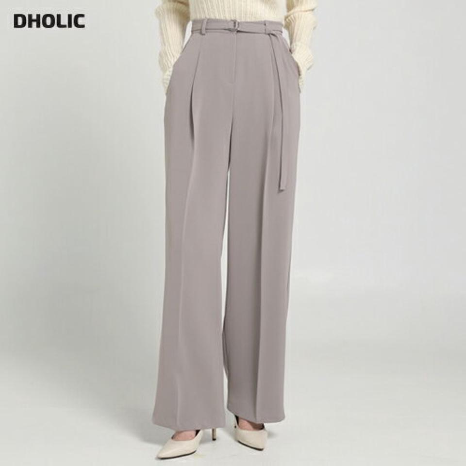 ベルト付ワンタックスラックス・t00302 レディース 【pt】ボトムス ロング ロングパンツ スラックス ハイウエスト フルレングス ベルト付 ヒップダーツ ワンタック 無地 単色 シンプル フェミニン カジュアル 秋 冬 春 韓国ファッション