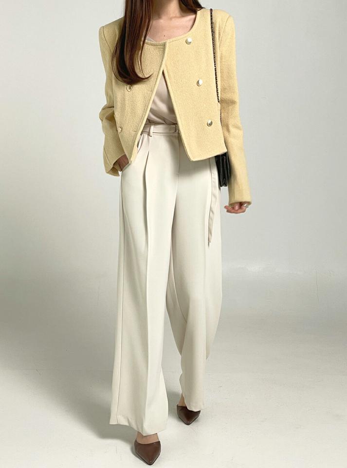 ベルト付ワンタックスラックス・t00302 レディース 【pt】ボトムス ロング ロングパンツ スラックス ハイウエスト フルレングス ベルト付 ヒップダーツ ワンタック 無地 単色 シンプル フェミニン カジュアル 秋 冬 春 韓国ファッション