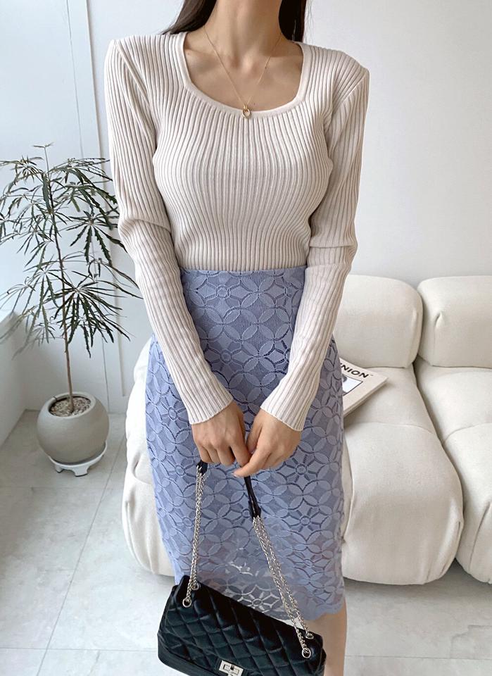 【新作10%OFF】スクエアクロップドリブニット・t00070 レディース 【tops】トップス ニット スクエアネック 長袖 リブ スリム クロップド丈 無地 単色 シンプル 大人 フェミニン カジュアル かわいい 可愛い 秋 冬 春 韓国ファッション SALE セール