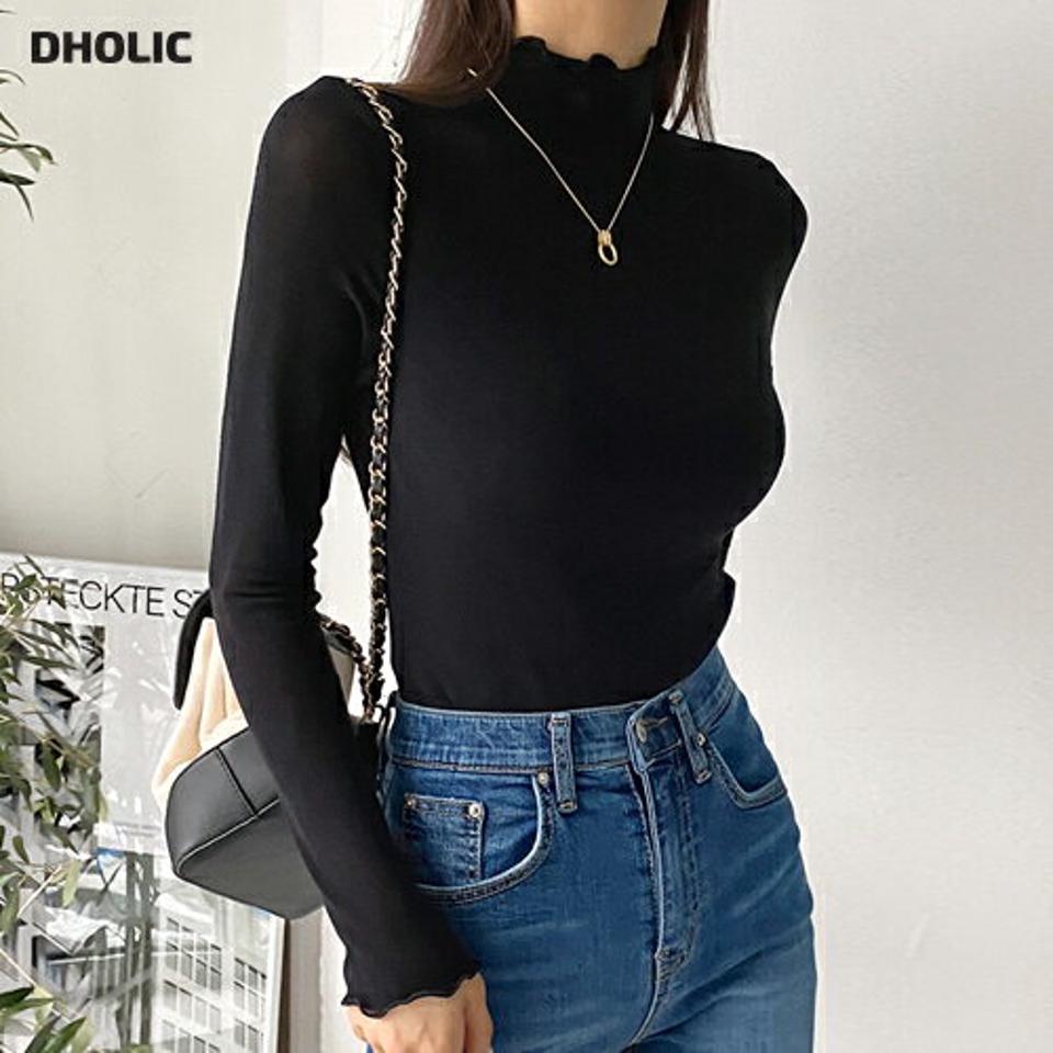 メロウハーフネックシアーTシャツ・t00067 レディース 【tops】トップス Tシャツ ハーフネック 長袖 メロウヘム シアー シースルー クロップド丈 無地 単色 シンプル 可愛い かわいい 大人 フェミニン カジュアル 秋 冬 春 韓国ファッション