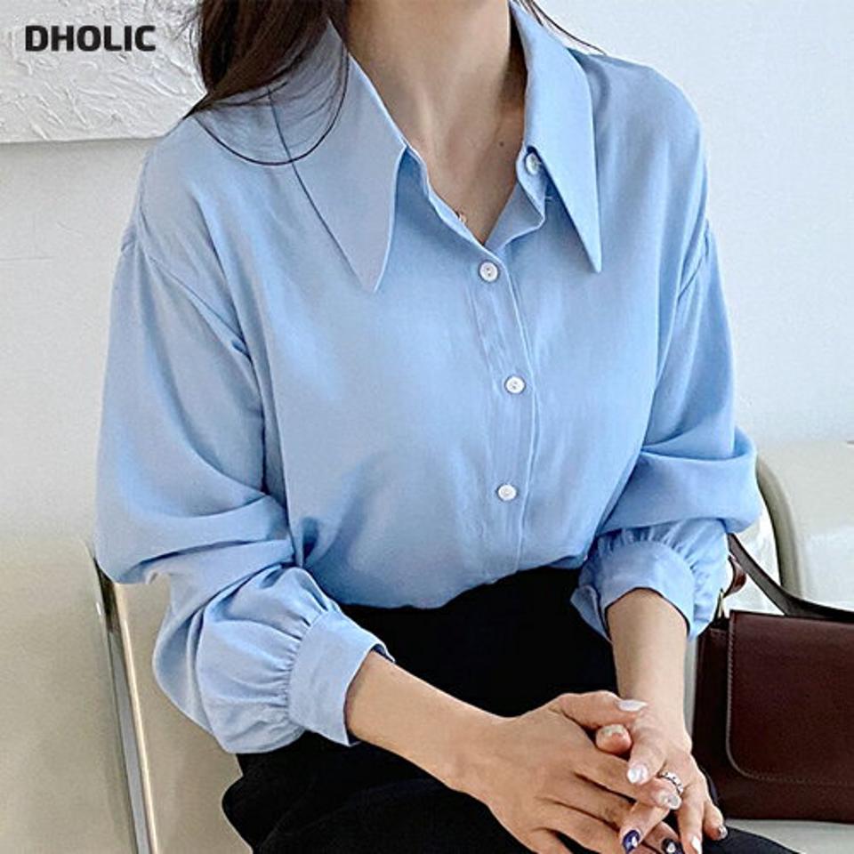 【10%OFF】バリモアカラーシルキーシャツ・t00075 レディース 【bl】トップス シャツ カラーネック 長袖 ドロップショルダー バリモアカラー ラウンドヘム ギャザー 無地 単色 シンプル カジュアル フェミニン 可愛い かわいい 秋 冬 春 韓国ファッション KWセール