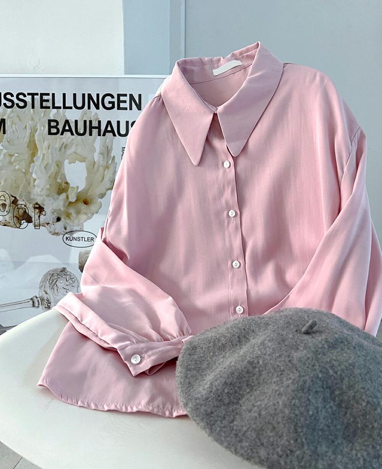 【10%OFF】バリモアカラーシルキーシャツ・t00075 レディース 【bl】トップス シャツ カラーネック 長袖 ドロップショルダー バリモアカラー ラウンドヘム ギャザー 無地 単色 シンプル カジュアル フェミニン 可愛い かわいい 秋 冬 春 韓国ファッション KWセール