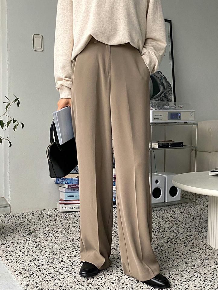 バックゴムワイドスラックス・t00097 レディース 【pt】ボトムス ロング ロングパンツ スラックス ワイド ストレート ハイウエスト バックゴム フルレングス センタープレス 無地 単色 シンプル フェミニン カジュアル 秋 冬 春 韓国ファッション