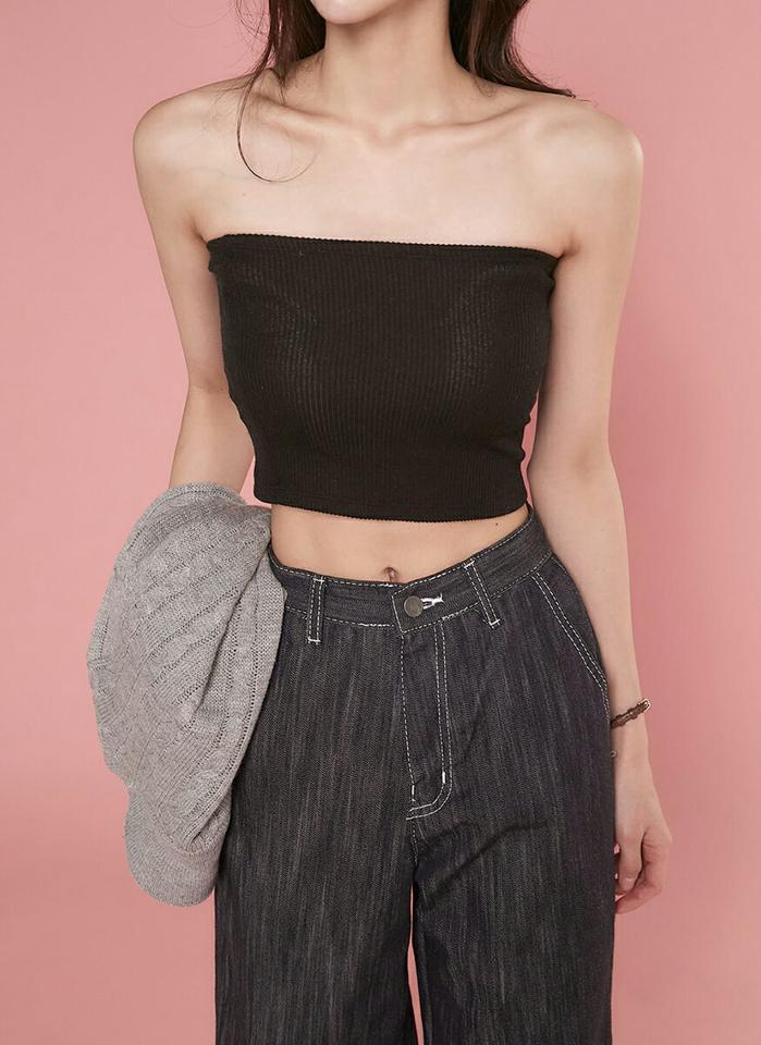 リブチューブトップ・t00182 レディース 【tops】トップス チューブトップ リブ ストラップレス スリム デコルテ 鎖骨 シンプル 無地 単色 大人 フェミニン カジュアル かわいい 可愛い 秋 冬 春 韓国ファッション