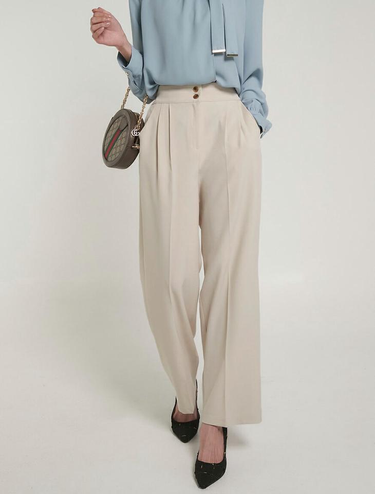 ツーボタンバックゴムスラックス・t00178 レディース 【pt】ボトムス ロング ロングパンツ スラックス ツータック ヒップダーツ バックゴム 無地 単色 シンプル フェミニン カジュアル 秋 冬 春 韓国ファッション