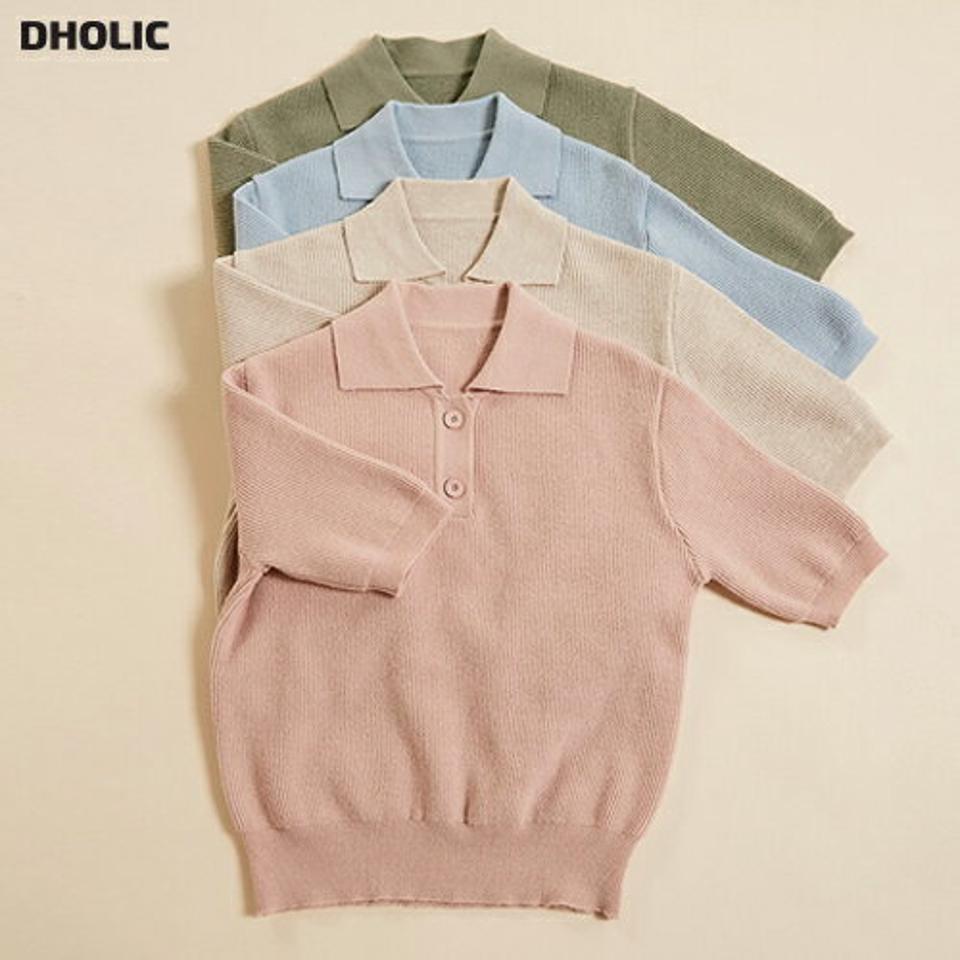【新作10%OFF】ポロカラー5分袖リブニット・b00160 レディース 【tops】トップス ニット ポロカラー 5分袖 リブ ハーフスリーブ メリハリ シンプル 無地 単色 ベーシック 大人 フェミニン カジュアル かわいい 可愛い 秋 冬 春 韓国ファッション SALE セール