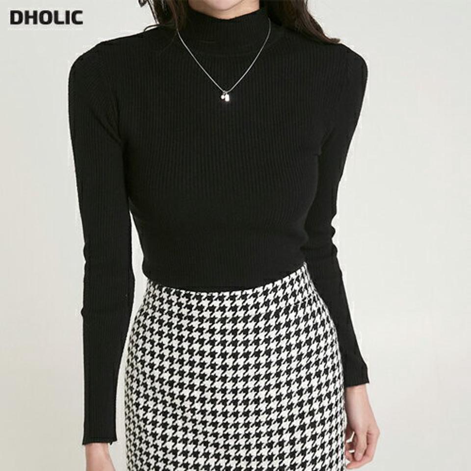 ハーフネックリブニット・b00161 レディース 【tops】トップス ニット ハーフネック 長袖 リブ スリム クロップド丈 シンプル 無地 単色 ベーシック 大人 フェミニン カジュアル かわいい 可愛い 秋 冬 春 韓国ファッション