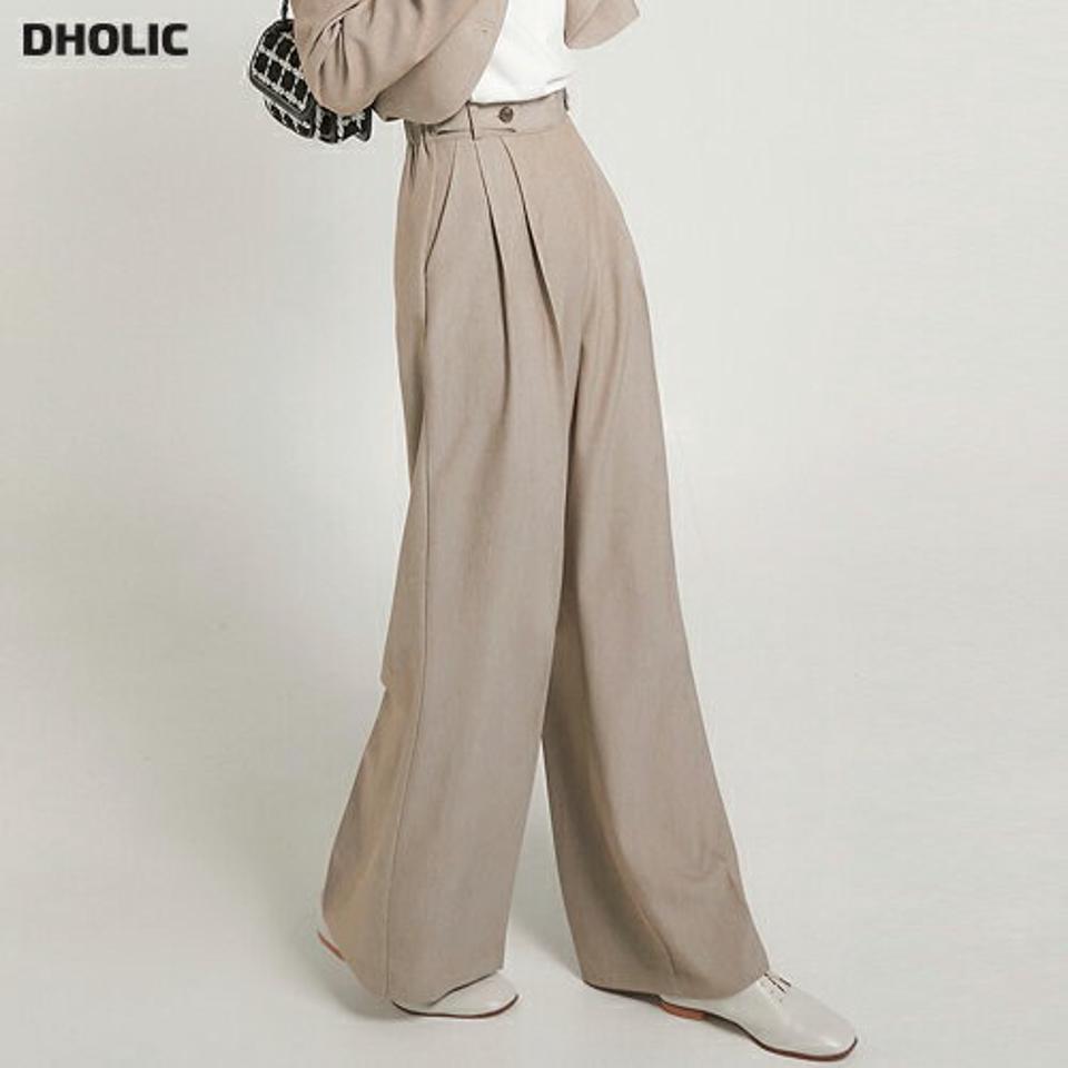 ボタンワイドスラックス・t00172 レディース 【pt】ボトムス ロング ロングパンツ スラックス ワイド ストレート ツータック メランジカラー ベルトループ 無地 単色 シンプル フェミニン カジュアル 秋 冬 春 韓国ファッション