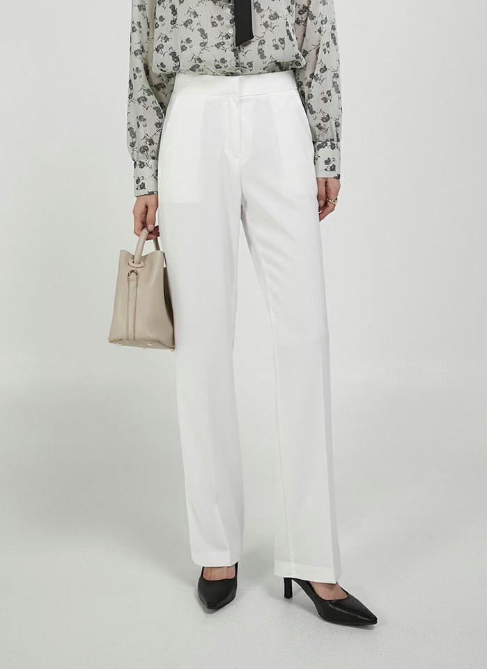 ホックワイドスラックス・t00323 レディース 【pt】ボトムス ロング ロングパンツ スラックス センタープレス ハイウエスト フルレングス ワイド ストレート 無地 単色 ベーシック シンプル フェミニン カジュアル 秋 冬 春 韓国ファッション