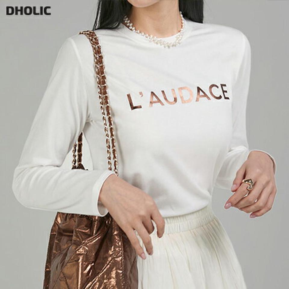 モダール混LAUDACE長袖Tシャツ・t00302 レディース 【tops】トップス Tシャツ ラウンドネック 長袖 グロッシーロゴ レタリング モダール混 シンプル 可愛い かわいい 大人 フェミニン カジュアル 秋 冬 春 韓国ファッション