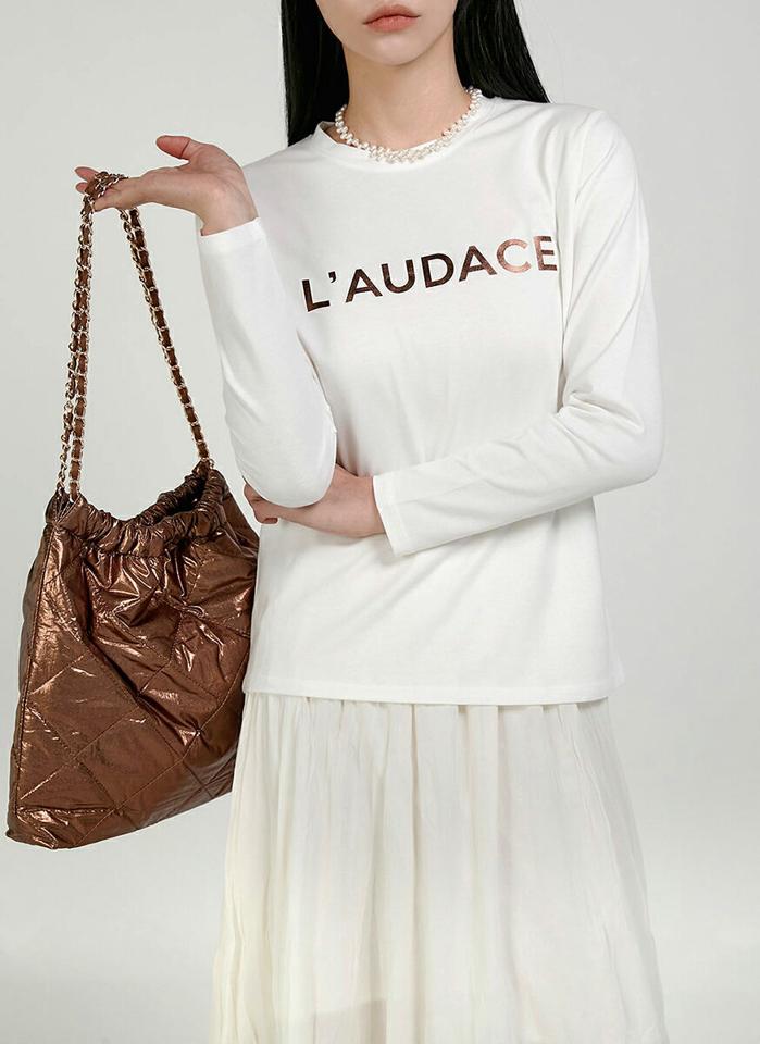 モダール混LAUDACE長袖Tシャツ・t00302 レディース 【tops】トップス Tシャツ ラウンドネック 長袖 グロッシーロゴ レタリング モダール混 シンプル 可愛い かわいい 大人 フェミニン カジュアル 秋 冬 春 韓国ファッション