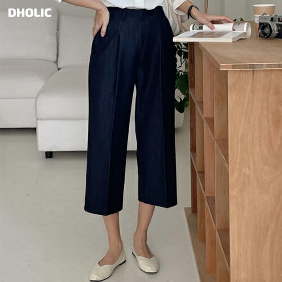 【マラソン特価】クロップドタックデニムパンツ・p001593 レディース 【pt】パンツ デニム 7分丈 七分丈 タック 単色 無地 シンプル ベーシック ワイド 春 夏 カジュアル ラフ ベルトループ 韓国ファッション MKT