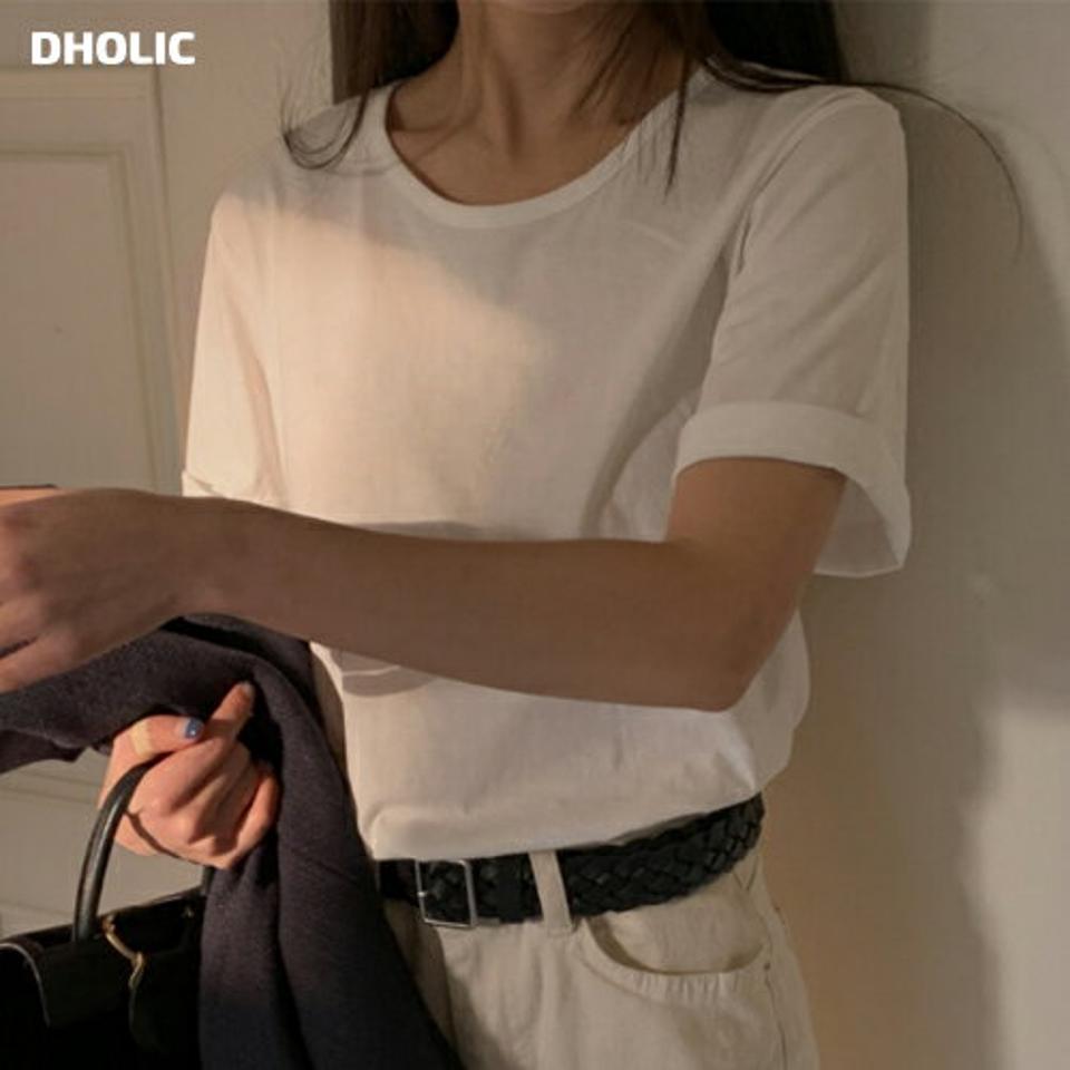 ラウンドネックコットン半袖Tシャツ・p001571 レディース 【tops】トップス Tシャツ 半袖 単色 無地 シンプル ベーシック ラウンドネック コットン 綿 春 夏 カジュアル ラフ 韓国ファッション MKT