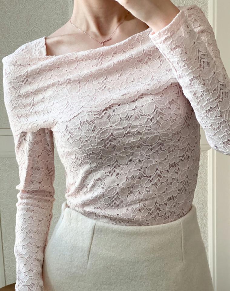 花柄レーススクエア長袖Tシャツ・p001583 レディース 【tops】トップス 長袖 柄 模様 Tシャツ レース 総レース 花柄 スクエアネック 鎖骨 デコルテ パステル 秋 冬 フェミニン キュート かわいい 可愛い パステル 韓国ファッション MKT