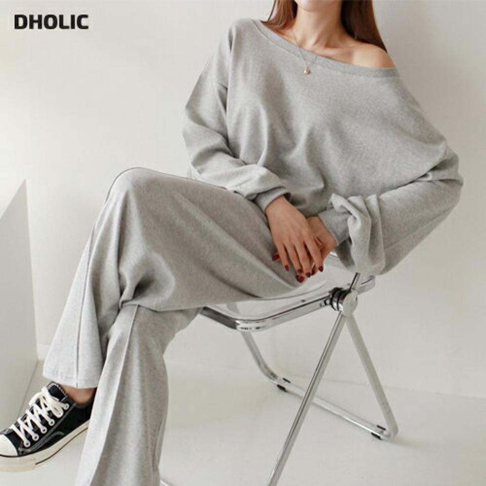 【マラソン特価】2WAYスウェット&ワイドパンツSET・p001621 レディース 【pt】セットアップ セット setup トップス スウェット トレーナー 長袖 単色 無地 ボートネック オフショルダー 鎖骨 デコルテ パンツ ロング丈 秋 冬 カジュアル 韓国ファッション MKT セール