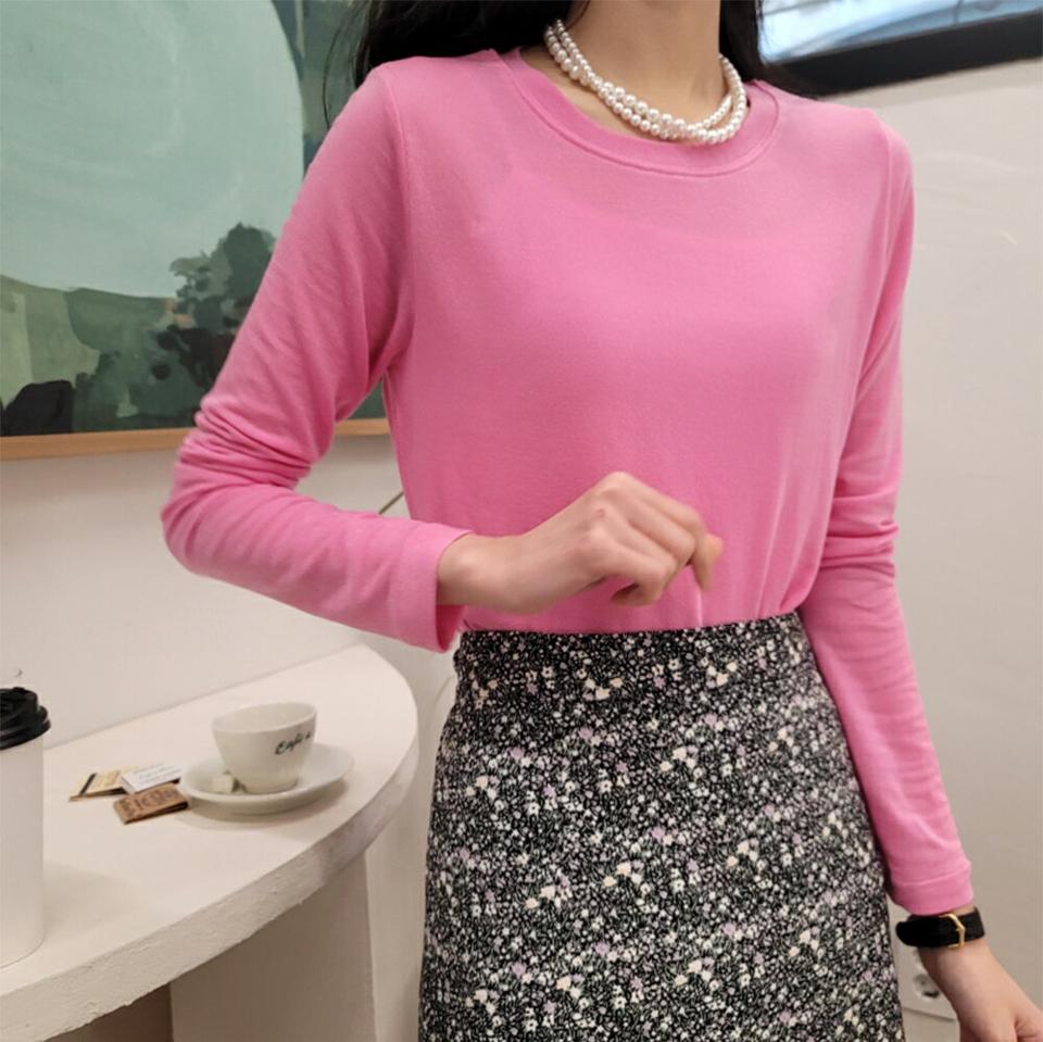 ラウンドネック長袖Tシャツ・p001660 レディース 【tops】トップス Tシャツ 長袖 単色 無地 シンプル ベーシック ラウンドネック 秋 冬 カジュアル ラフ かわいい 可愛い 韓国ファッション MKT