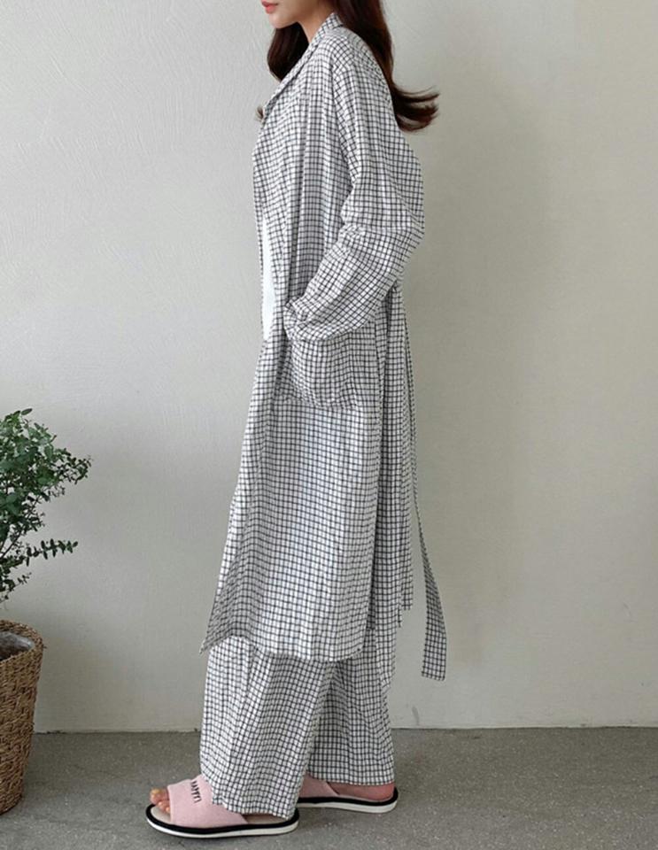 ストラップ付チェック柄パジャマSET・p001733 レディース 【uw】パジャマ セット セットアップ ルームウェア 部屋着 寝巻 シャツ トップス 長袖 柄 模様 チェック ロング丈 パンツ ロング丈 秋 冬 カジュアル 韓国ファッション MKT