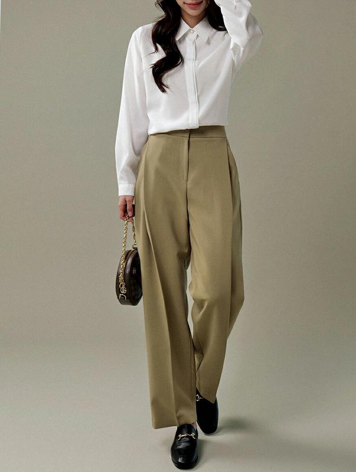 フラップタックスラックス・t00587 レディース 【pt】ボトムス ロング ロングパンツ スラックス ヒップダーツ ストレート ハイウエスト フルレングス センタープレス 無地 単色 シンプル フェミニン カジュアル 秋 冬 春 韓国ファッション