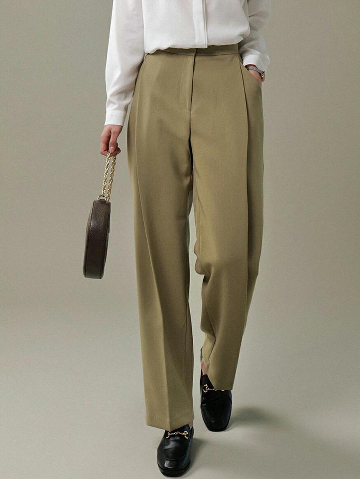 フラップタックスラックス・t00587 レディース 【pt】ボトムス ロング ロングパンツ スラックス ヒップダーツ ストレート ハイウエスト フルレングス センタープレス 無地 単色 シンプル フェミニン カジュアル 秋 冬 春 韓国ファッション