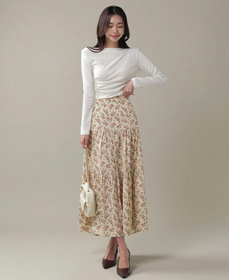 ボートネックタック長袖Tシャツ・t00559 レディース 【tops】トップス Tシャツ ボートネック 長袖 ギャザー タック スリム 無地 単色 シンプル 可愛い かわいい 大人 フェミニン カジュアル 秋 冬 春 韓国ファッション
